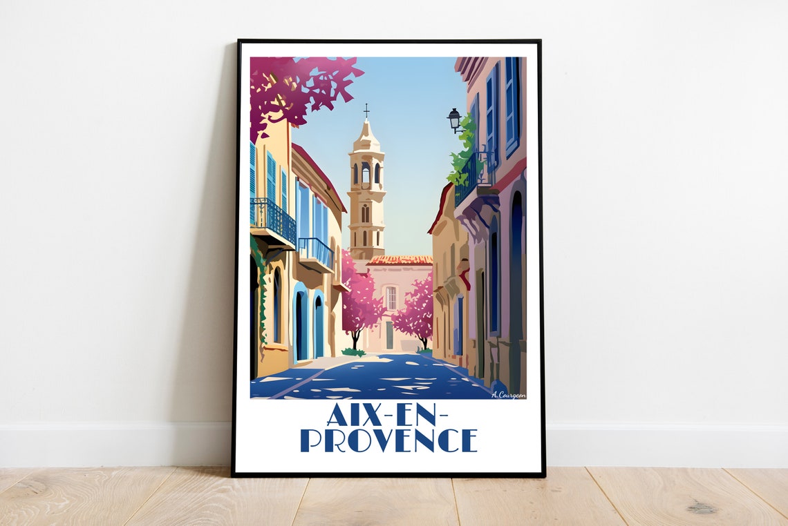 Handmade Aixenprovence Travel Poster For Vintage Art Lovers Print Wall Decor Gift Personalized Custom Text Birthday Dad