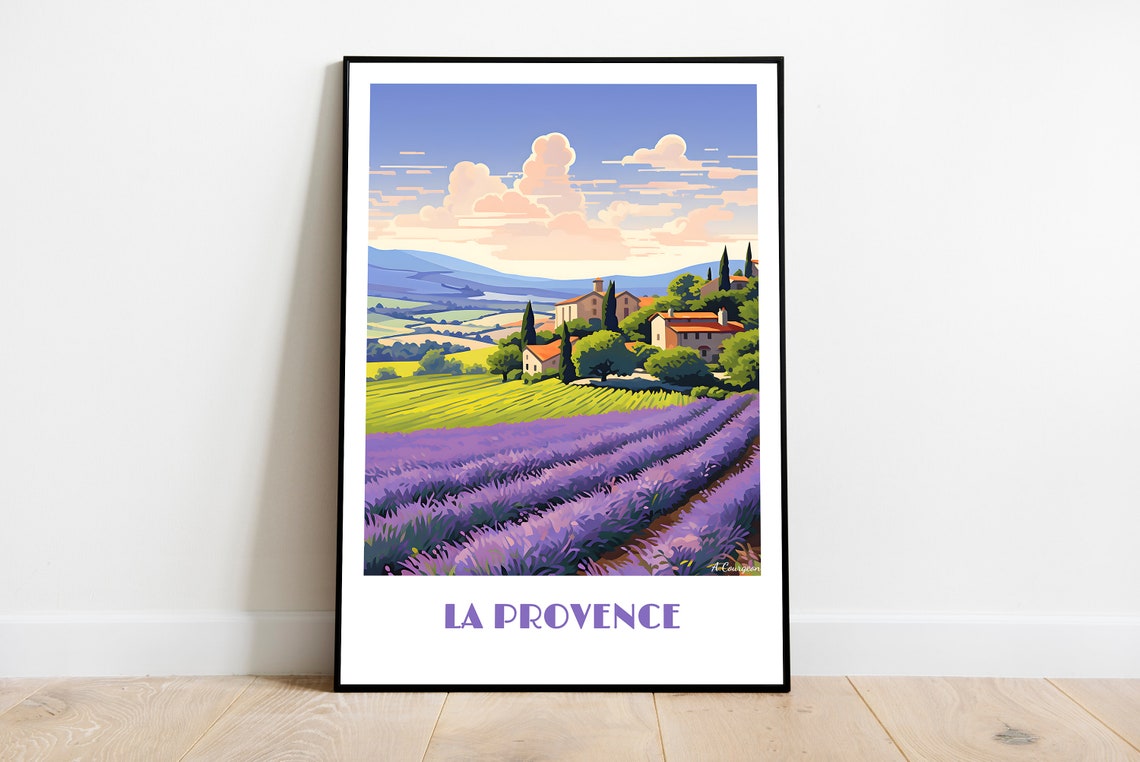 La Provence Lavender Fields Stone Farmhouse Retro Travel Poster
