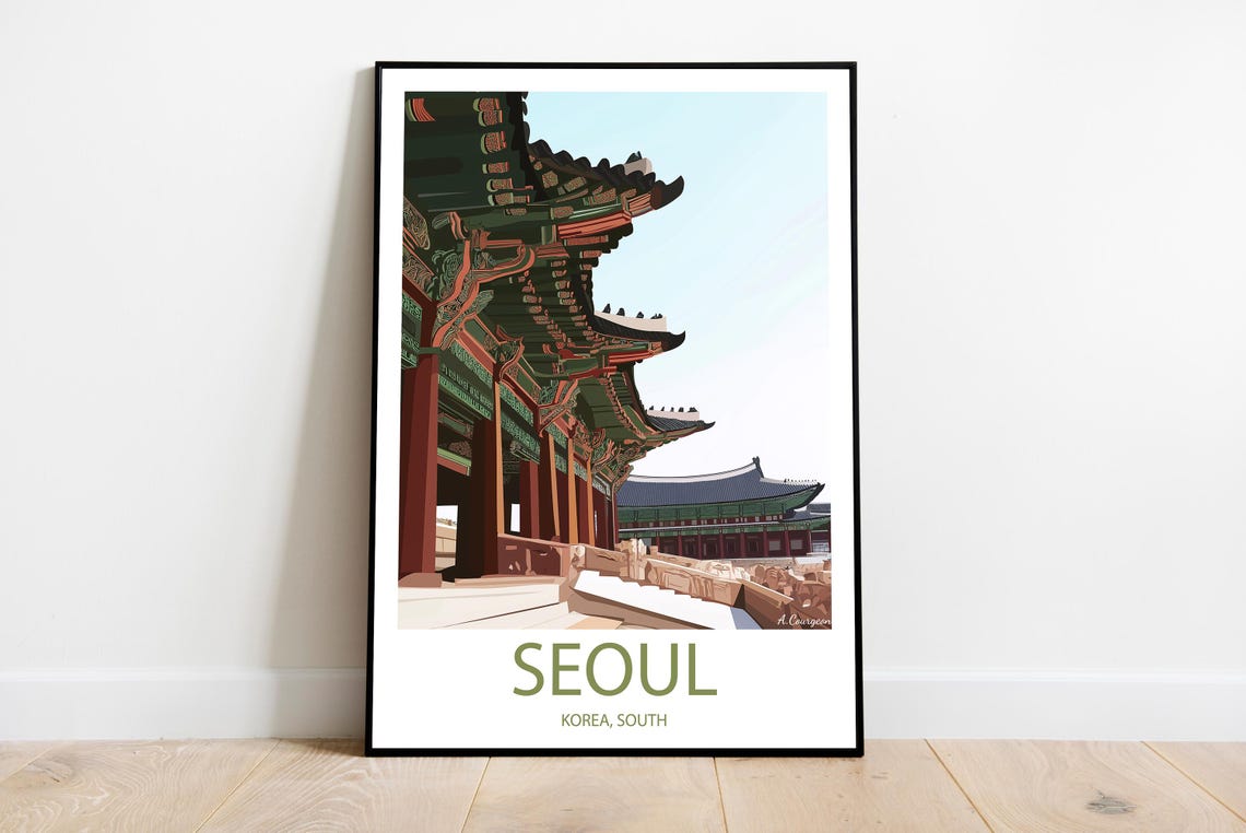 Seoul South Korea Traditional Palace Rooftops City Travel Poster
