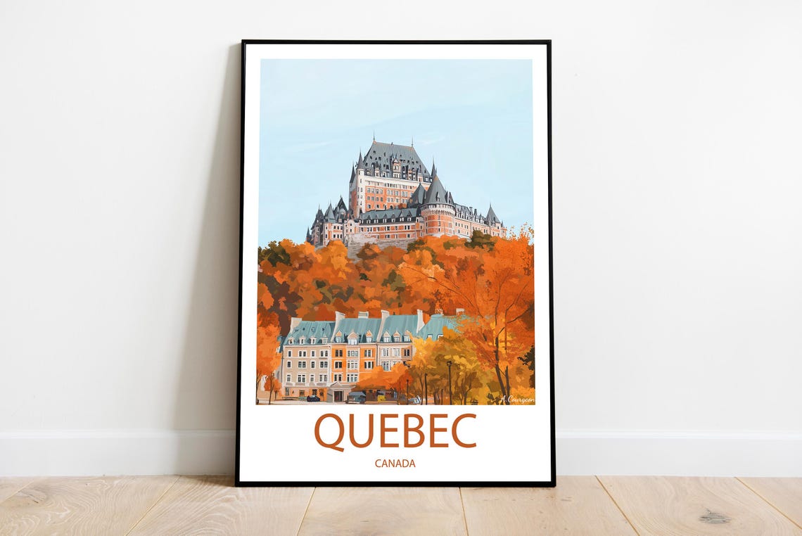 Quebec Canada Chateau Frontenac Autumn Foliage Travel Poster