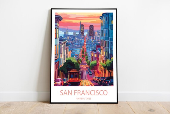 San Francisco Cable Car Sunset Over Downtown Cityscape Poster
