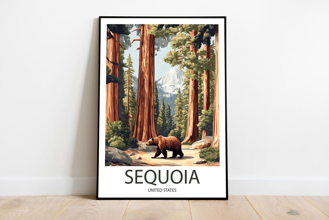Handmade Sequoia United States Poster Wall Art Modern Travel Framed Birthday Home Made Decor Gift Vector Illustration Print