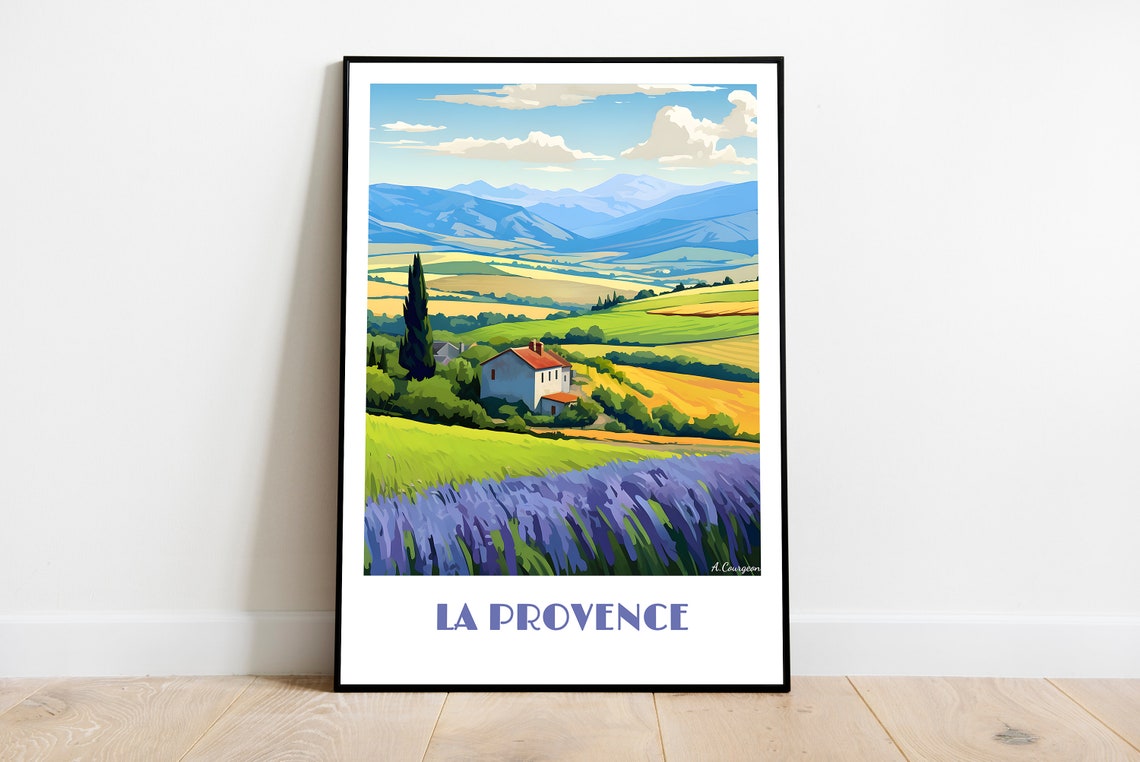La Provence France Lavender Fields Countryside Vintage Travel Poster