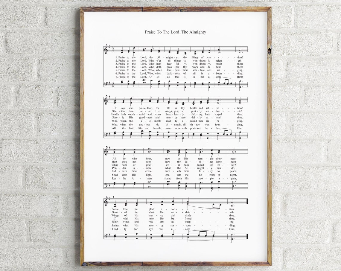 Praise To The Lord The Almighty Music Sheet Wall Art Christmas Chords Poster Christmas Carol Sheet Music Church Hymn Music Sheet