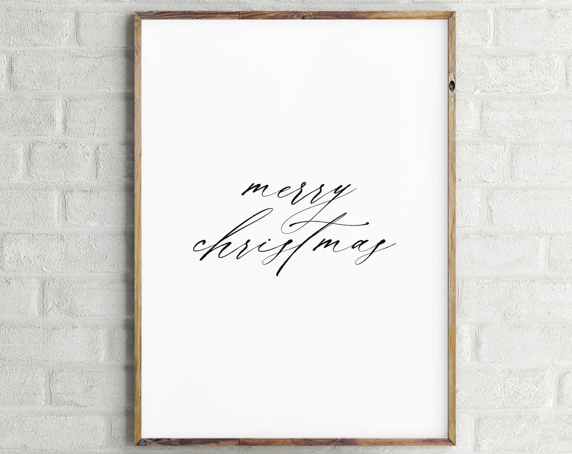 Merry Christmas Simple Script Calligraphy Minimal Holiday Art Poster