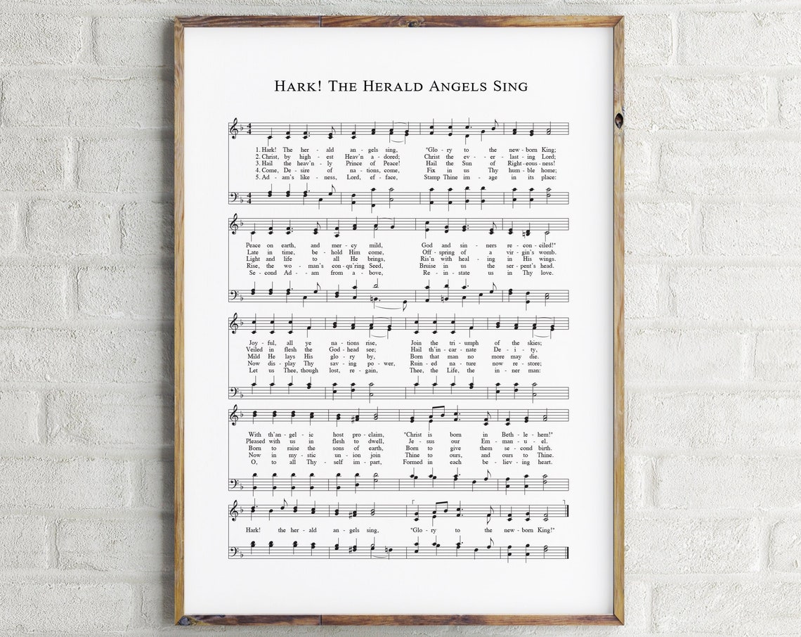 Hark The Herald Angels Sing Christmas Hymn Sheet Music Score Poster