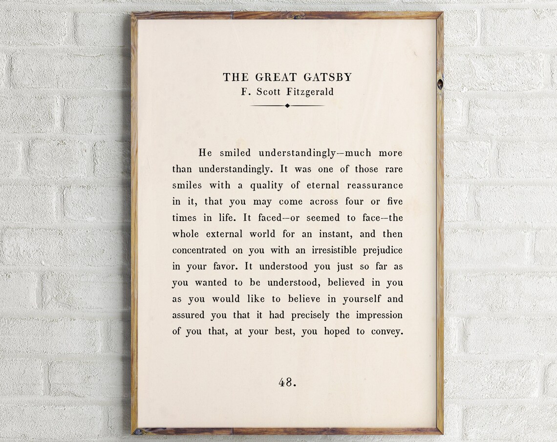 The Great Gatsby Quote, F. Scott Fitzgerald Art Print