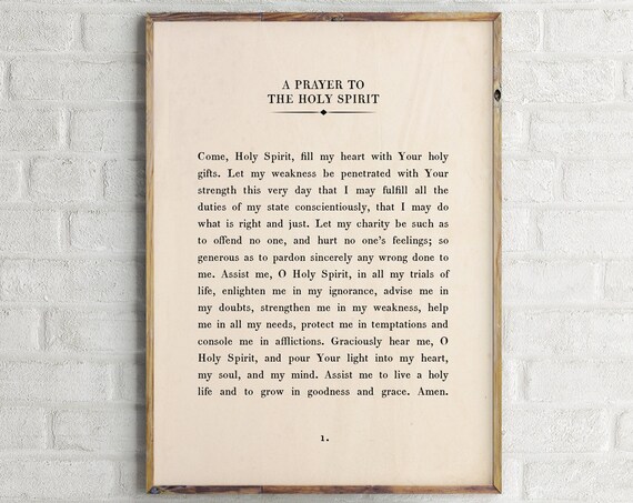 A Prayer to the Holy Spirit Vintage Catholic Book Page Faith Wall Art