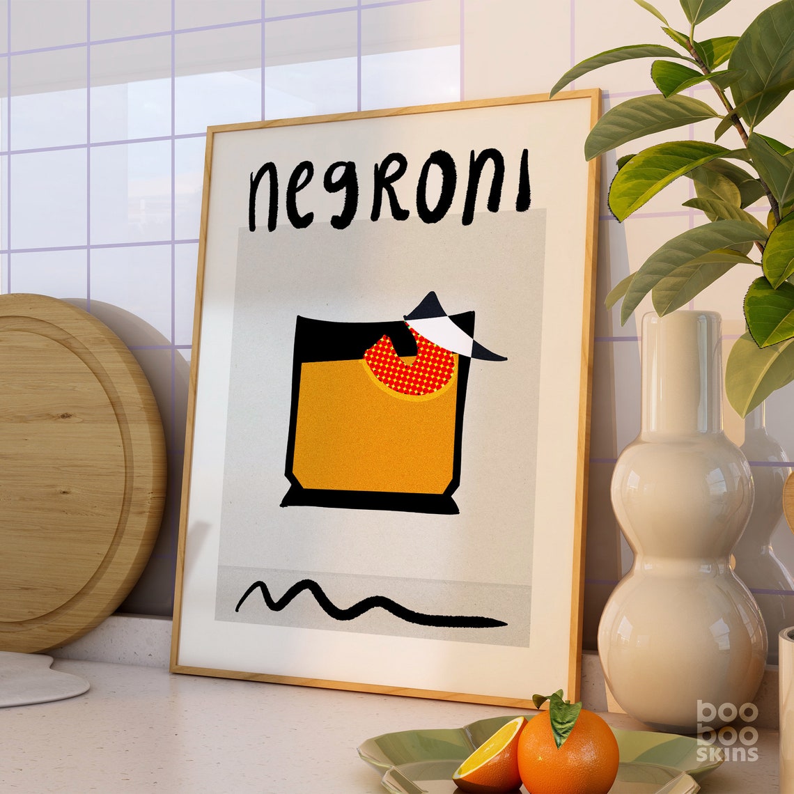 Negroni Cocktail With Orange Slice Illustration Modern Bar Poster
