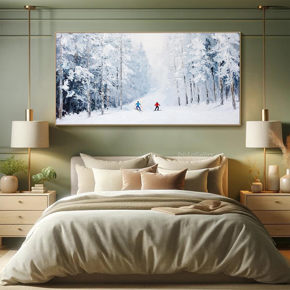 Original Ski Sport 3d Texture Wall Art Snowy Pine Tree Forest Painting On Personalized Gift Snowy Mountain Art White Snow Skiing Art - Image 4