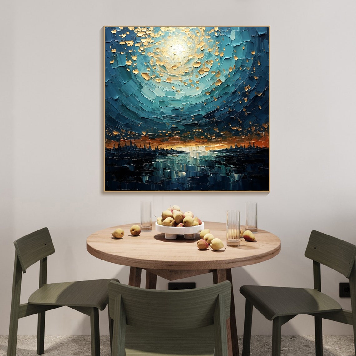 Blue Gold Sunset Ocean Swirl Impasto Dramatic Seascape Gold Poster - Image 3