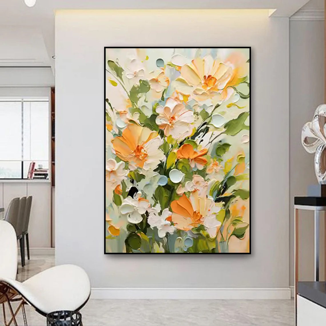 Soft Pastel Floral Blossoms Impressionist Orange White Nature Wall Art - Image 4