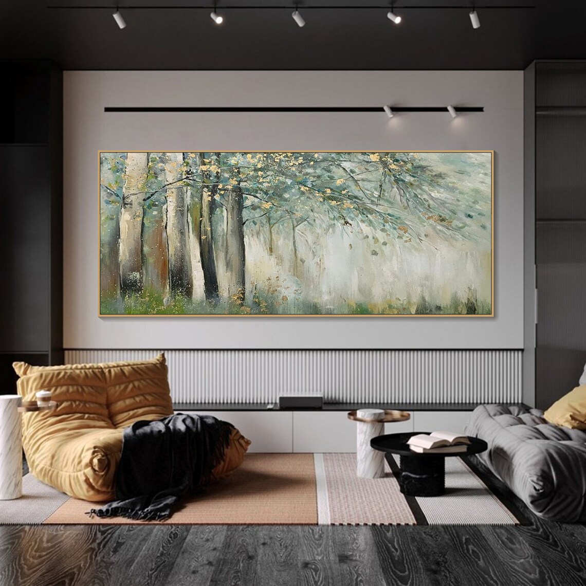 Sage Green Gold Forest Abstract Textured Art Print - Image 2