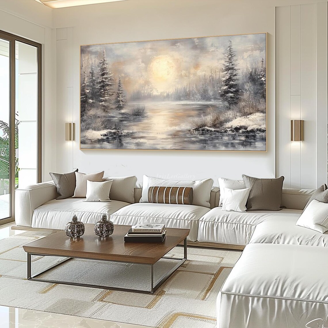 Large Winter Textured Landscape Painting 3d Snowy Forest Art Nature Wall Decor Monochrome Winter Wonderland Art Livingroom Artwork - Image 4