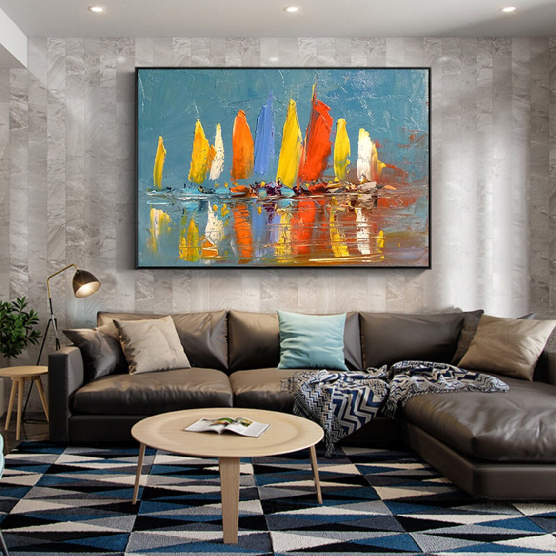 Sailboat Party Oil Painting, Nautical Harbor Art Print - Image 3