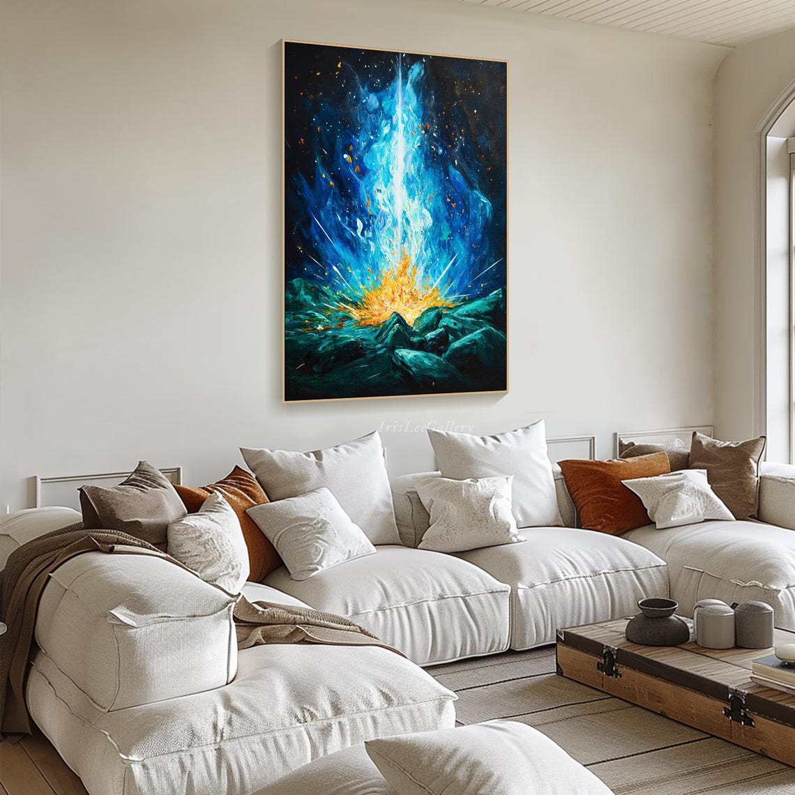 Blue Fire Cosmic Explosion Orange Flames Abstract Vertical Art Poster - Image 2