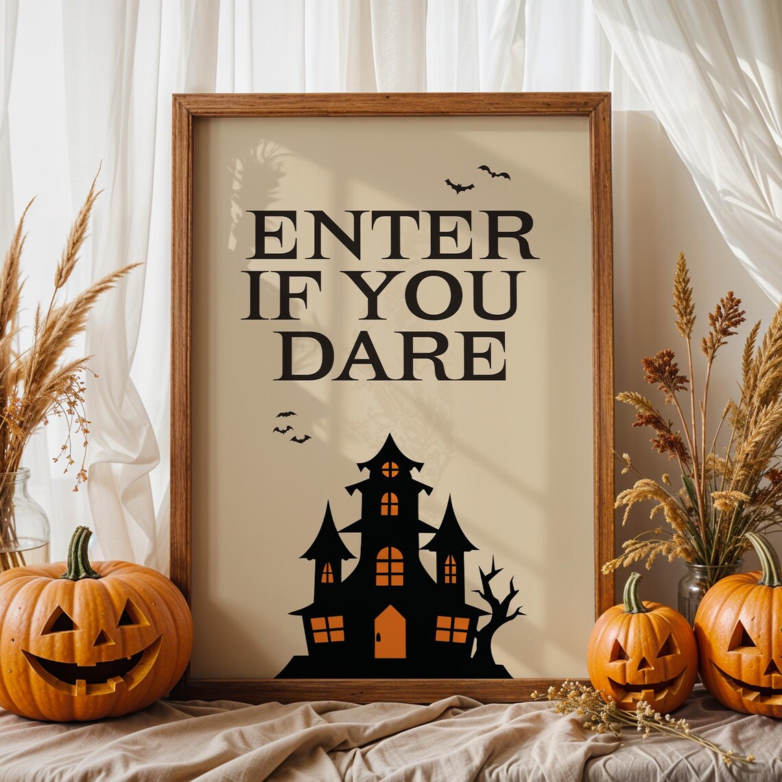 Enter If You Dare Halloween Haunted House Spooky Quote Art Poster