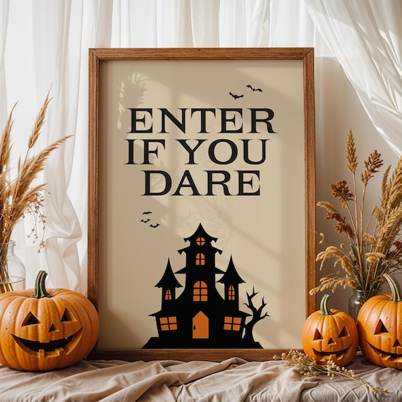 Haunted House Halloween Print Enter If You Dare Spooky Decor