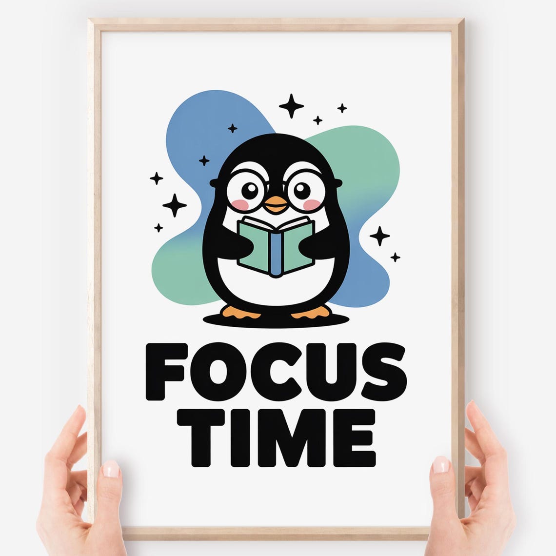Focus Time Cute Kawaii Penguin Reading Book Classroom Poster