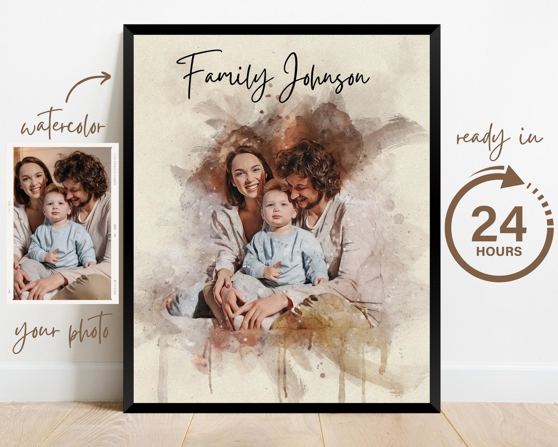 Personalized Family Portrait Family Illustration Family Gift Family Present Custom Watercolor Portrait Painting From Photo - Image 2