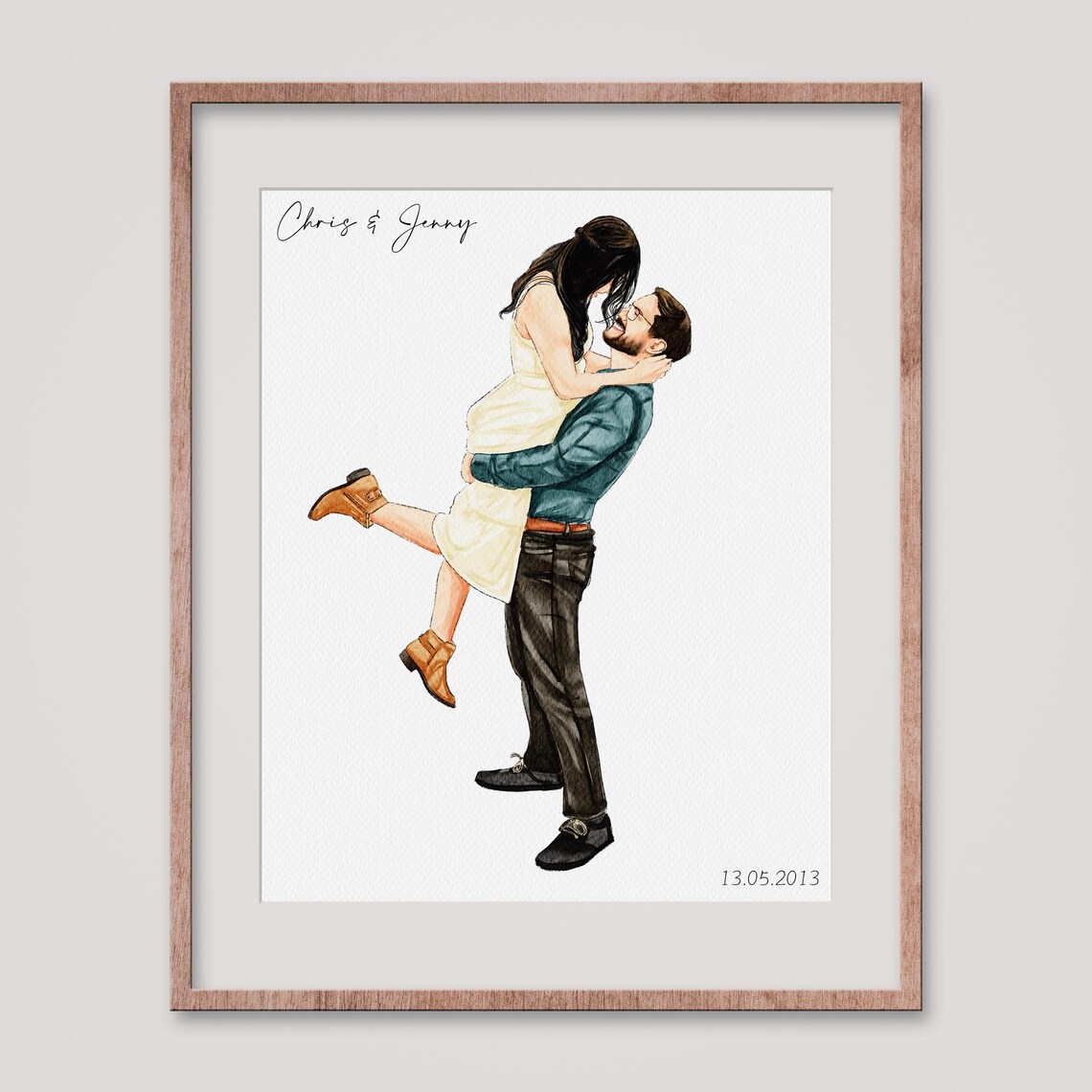 Family of Three Watercolor Portrait Poster My Family Gift Art - Image 3