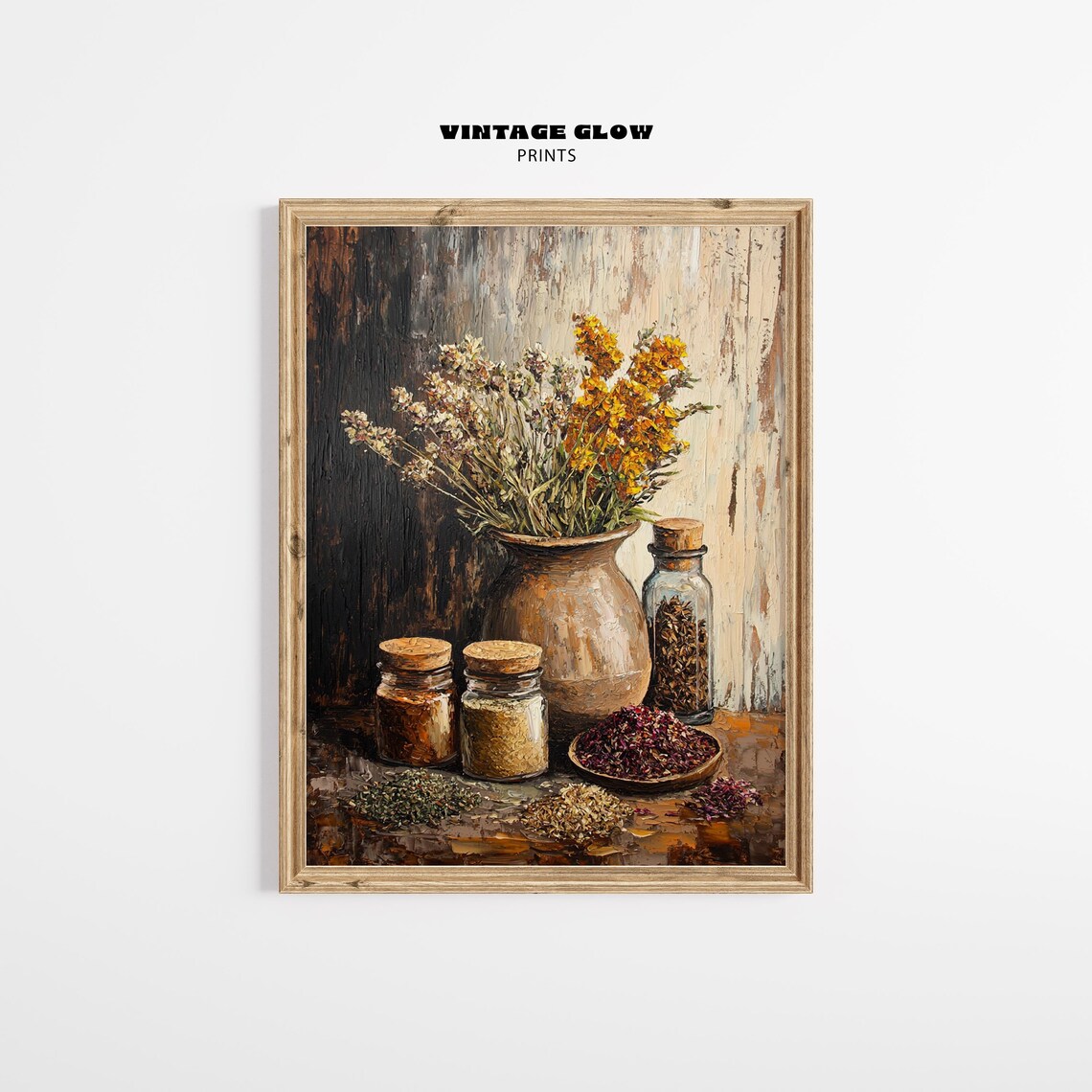 Vintage Dried Herbs, Rustic Kitchen Wall Art Print