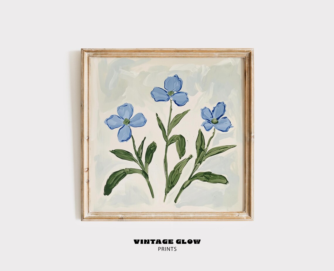 Blue Dogwood Flowers Watercolor Botanical Loose Floral Print