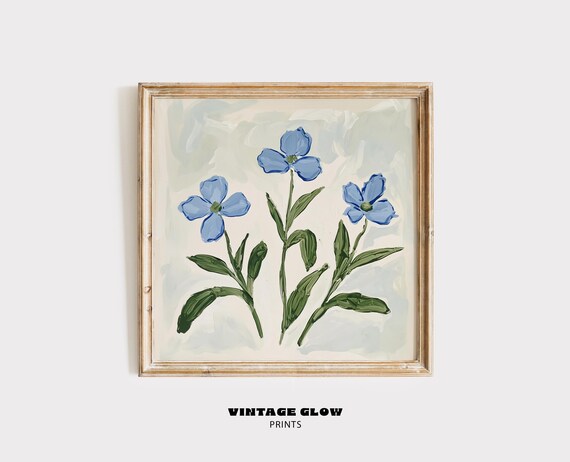 Blue Dogwood Flowers Watercolor Botanical Loose Floral Print