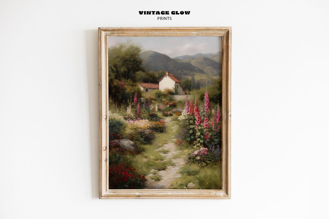Vintage Romantic Cottage Garden Blooming Foxgloves Country Wall Art