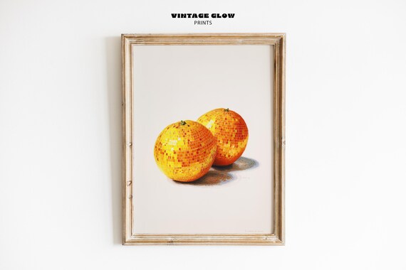Disco Ball Orange Poster Funky Citrus Mirror Ball Fruit Kitchen Art