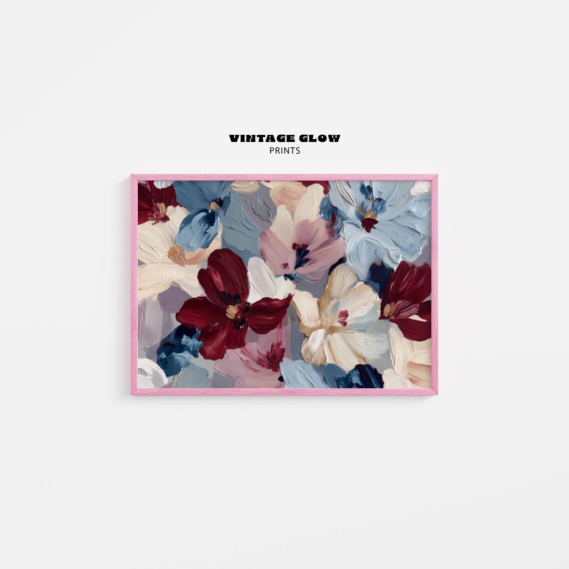Moody Abstract Flower Garden Art Print, Burgundy Blue