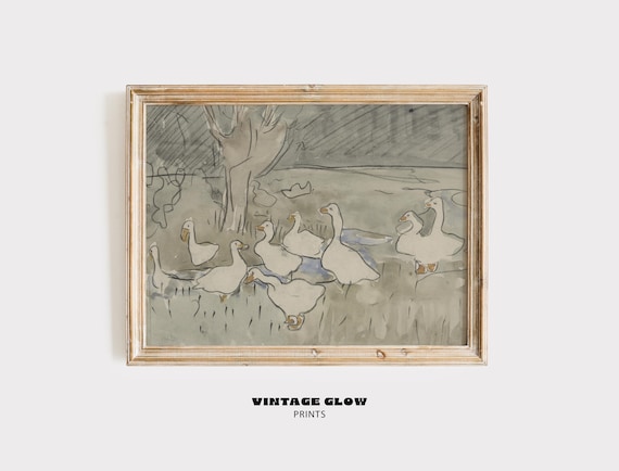 Vintage Duck and Geese Watercolor Animal Art Print