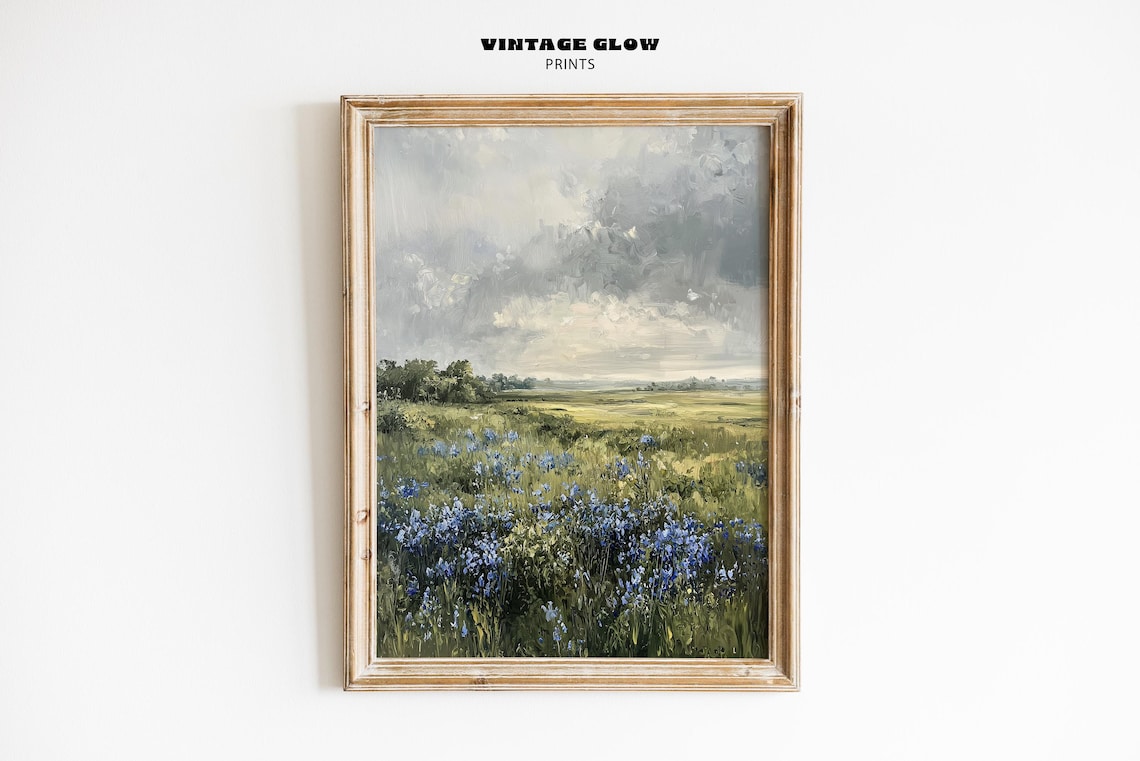 Vintage Meadow Landscape Art Print, Neutral Countryside