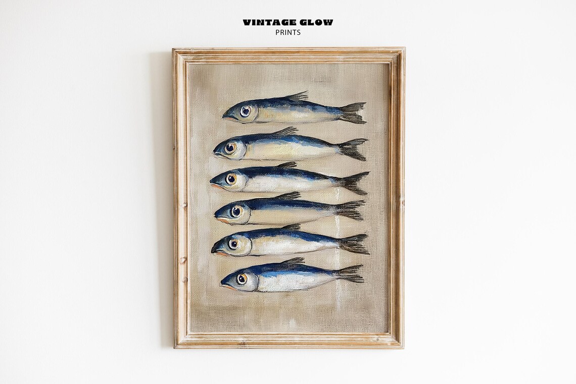Vintage Sardine Still Life Art Print, Coastal Kitchen