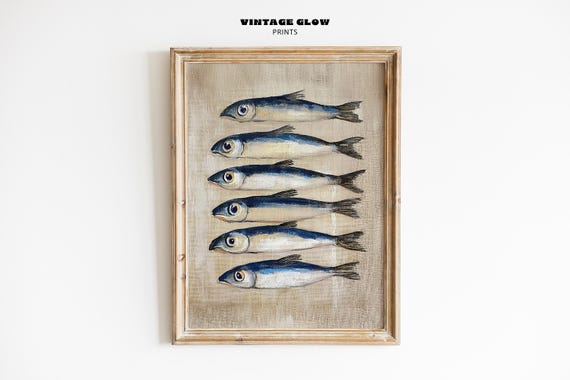 Vintage Sardine Still Life Art Print, Coastal Kitchen