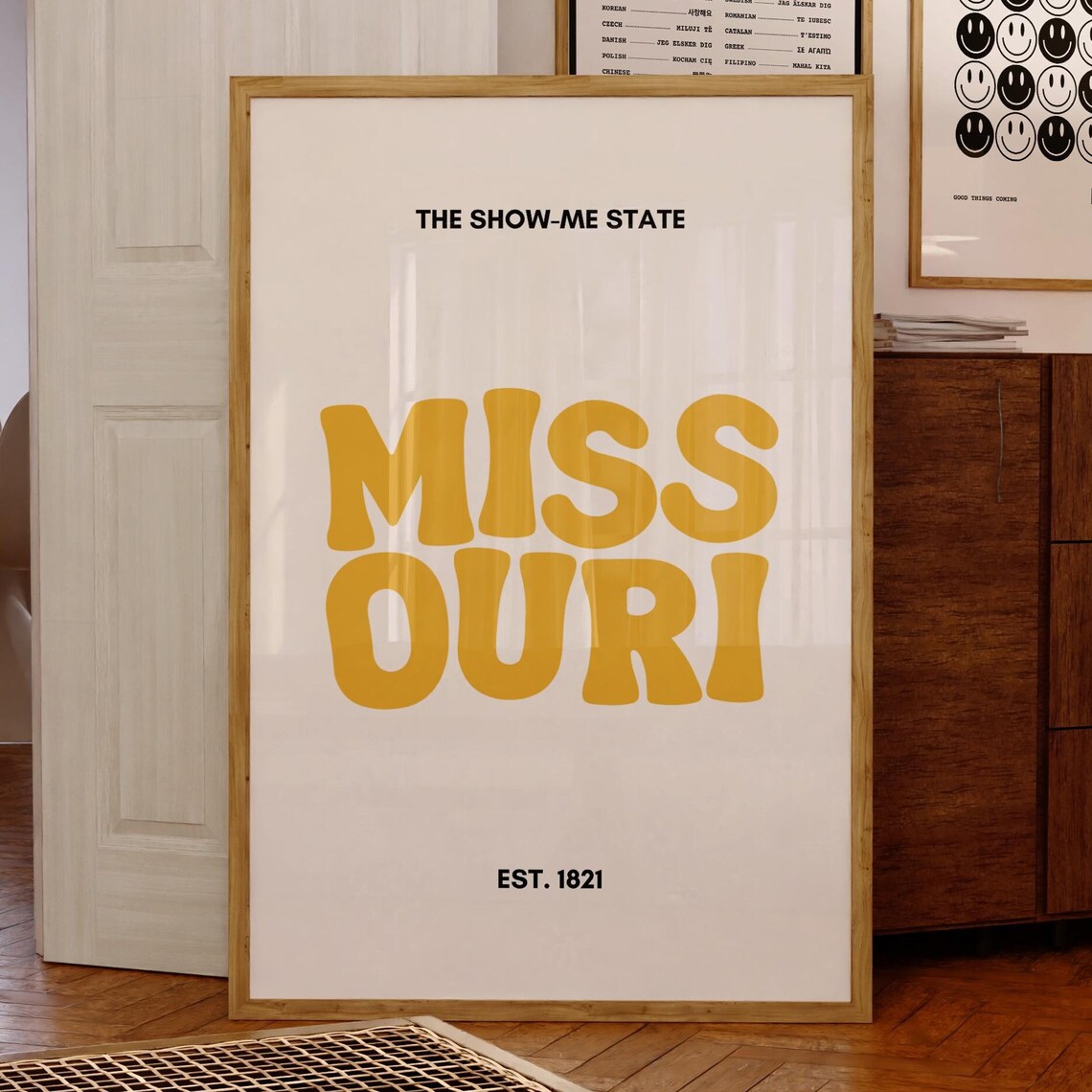 Missouri The Show Me State Yellow Retro Typography Travel Poster