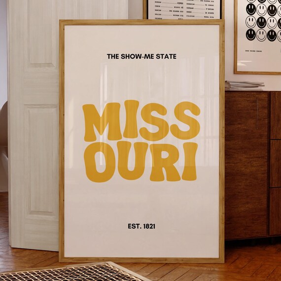 Missouri The Show Me State Yellow Retro Typography Travel Poster