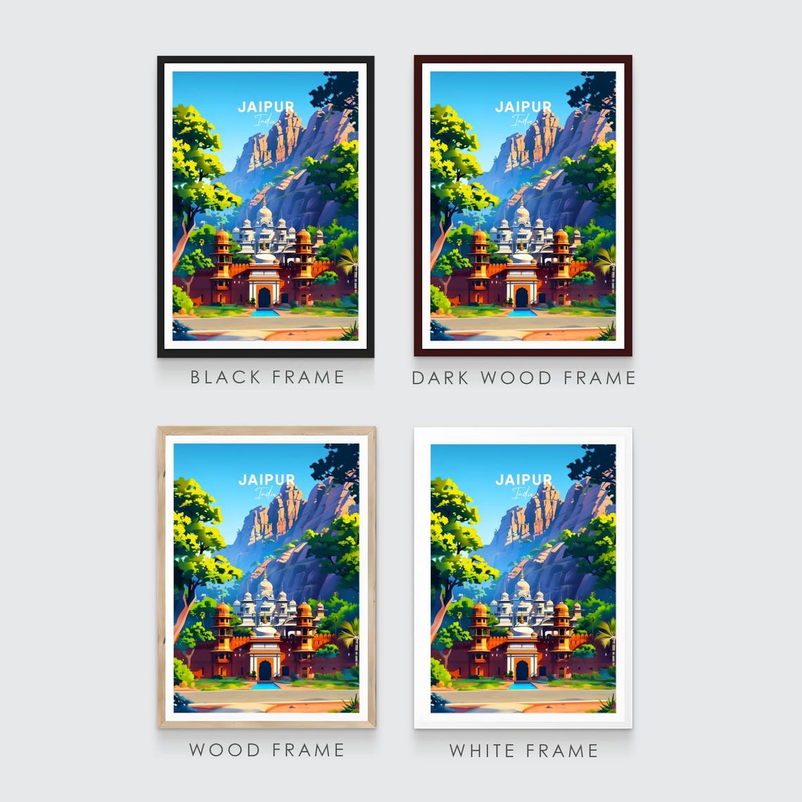 Majestic Jaipur India Mountain Palace Beneath Rocky Cliffs Poster - Image 3