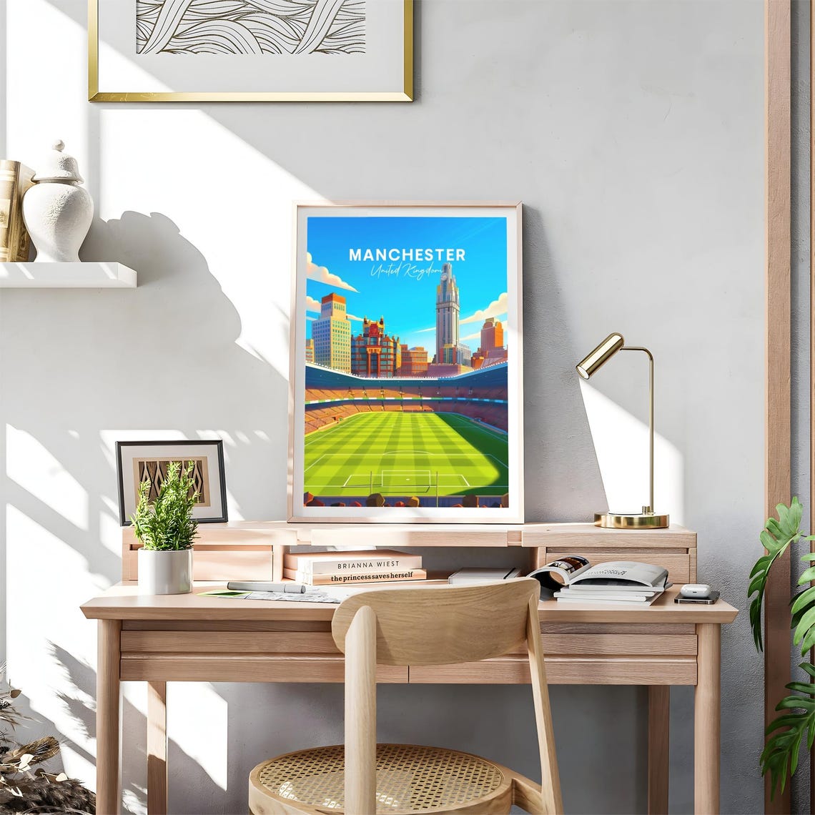 Manchester England City Skyline Football Stadium View Travel Poster - Image 4