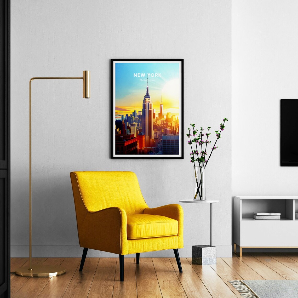 New York Empire State Sunset Rooftops One World Trade Vintage Travel Poster - Image 3