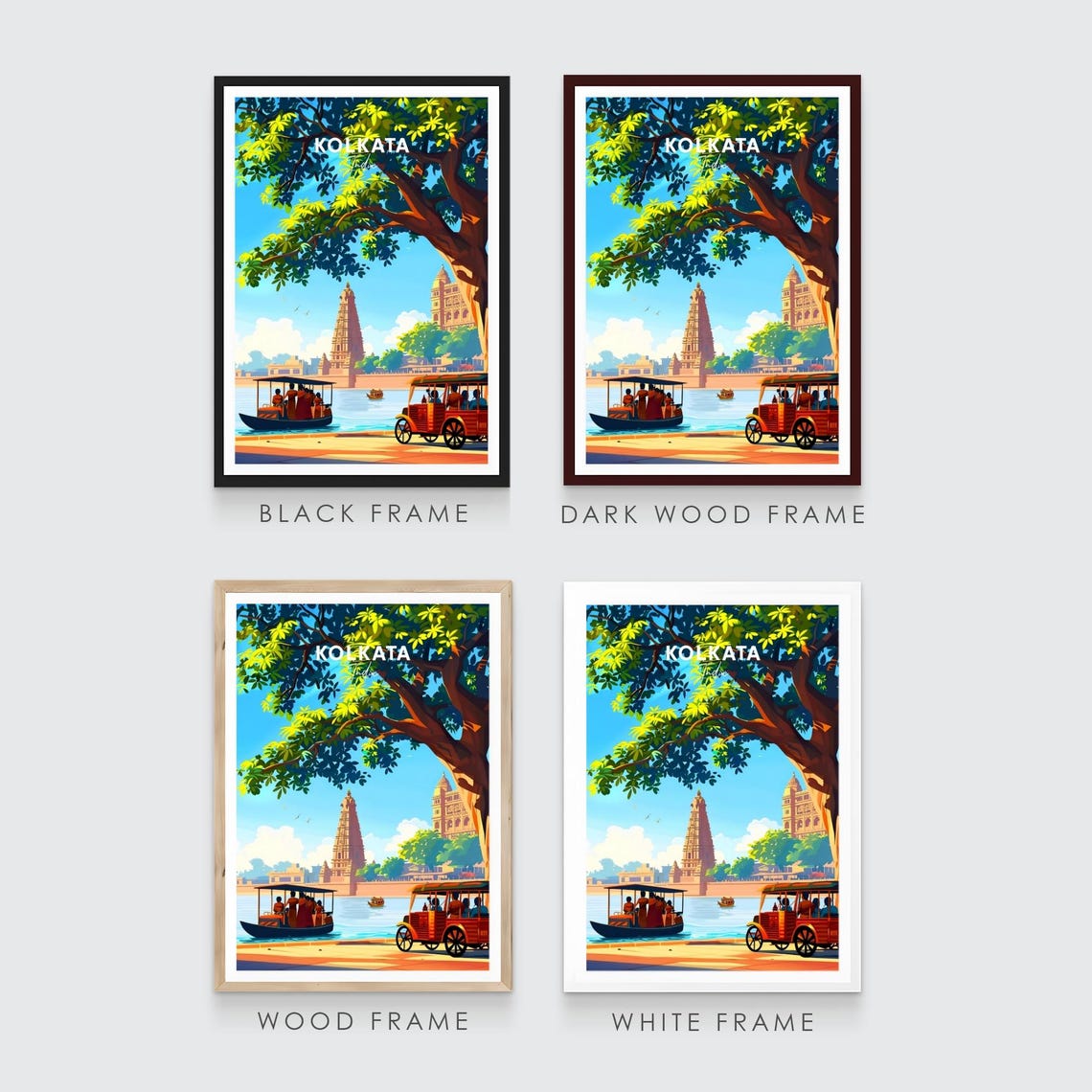 Kolkata India River Boat Temple Tower Rickshaw Riverside Travel Poster - Image 3