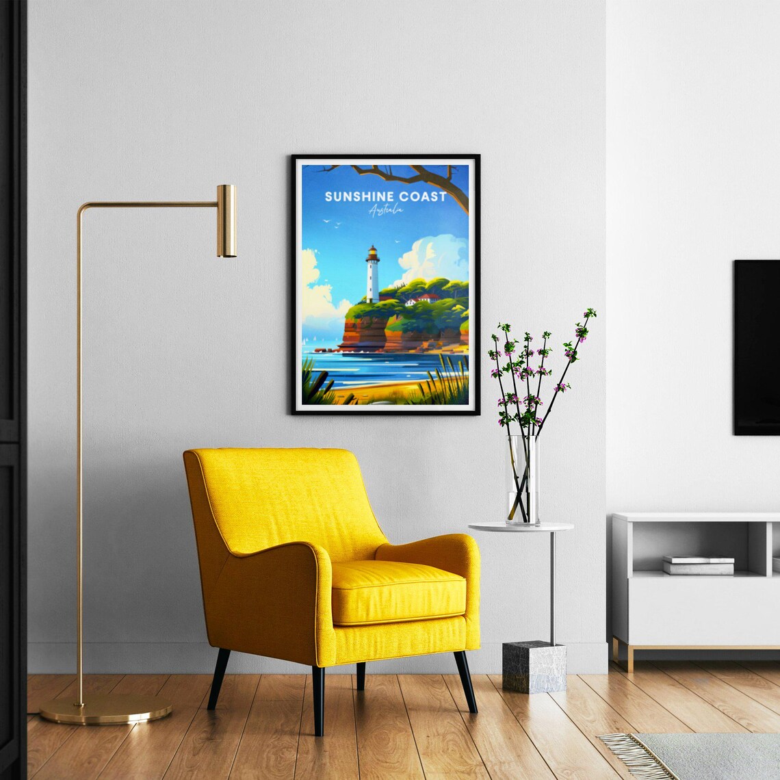 Sunshine Coast Australia Coastal Lighthouse Rocky Headland Poster - Image 2