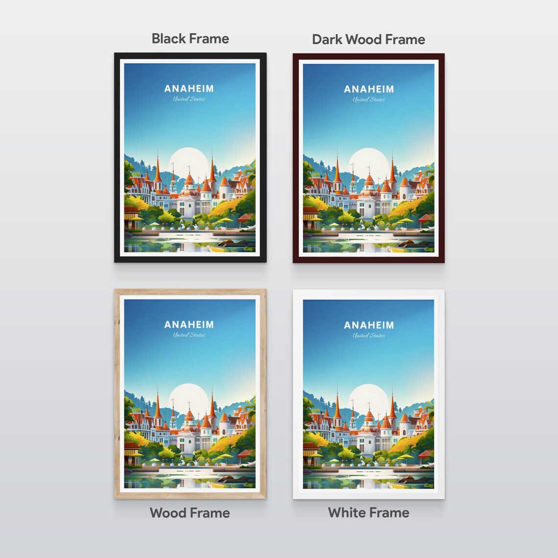 Anaheim California Fairytale Castle Over Water Retro Travel Poster - Image 2