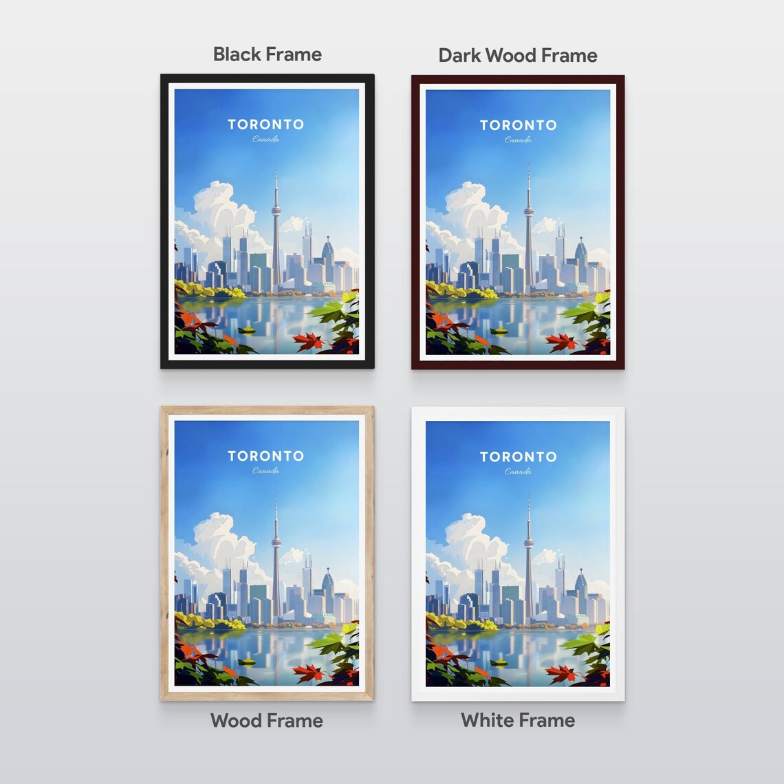 Toronto Canada Maple Lake CN Tower Skyline City Travel Poster - Image 2