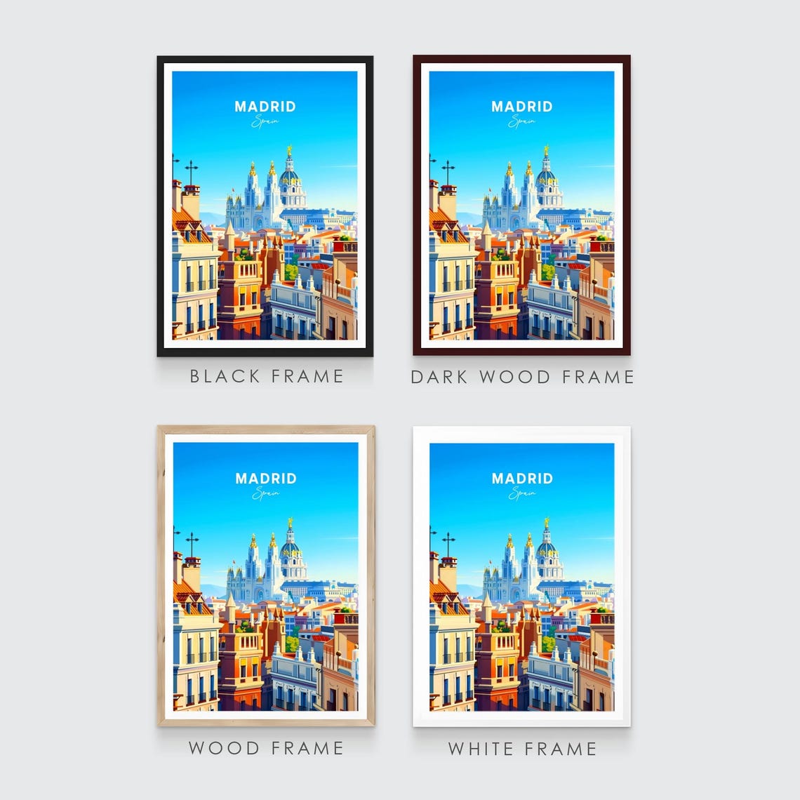 Madrid Rooftops Grand Domed Cathedral Blue Sky Panorama Travel Poster - Image 3