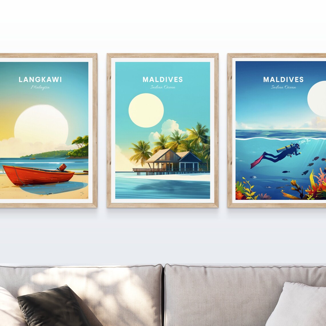 Maldives Indian Ocean Overwater Bungalows Clear Water Travel Poster - Image 4
