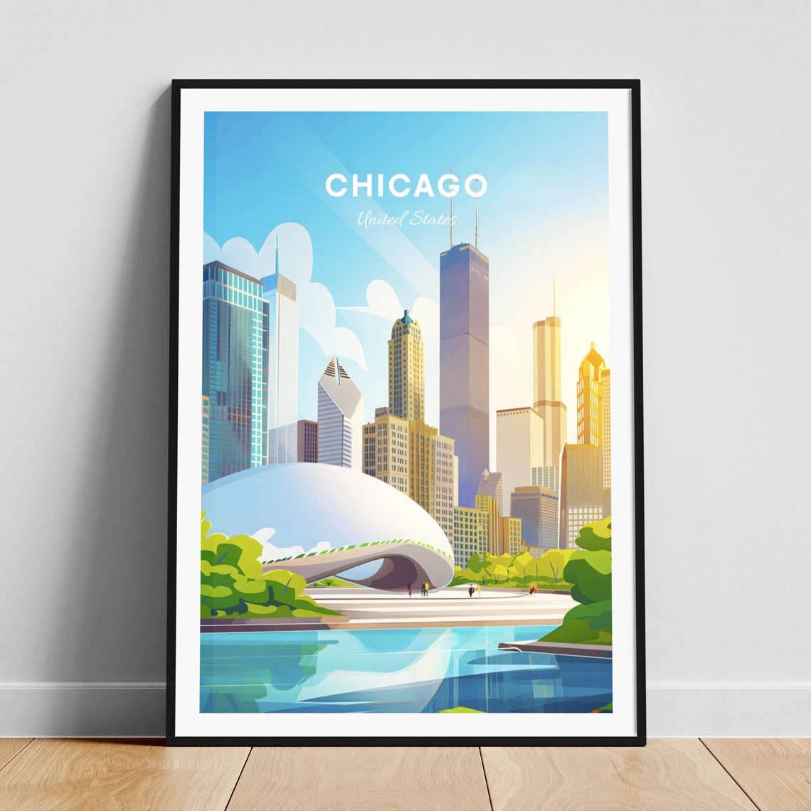 Chicago Millennium Park Jay Pritzker Pavilion Skyline Travel Poster