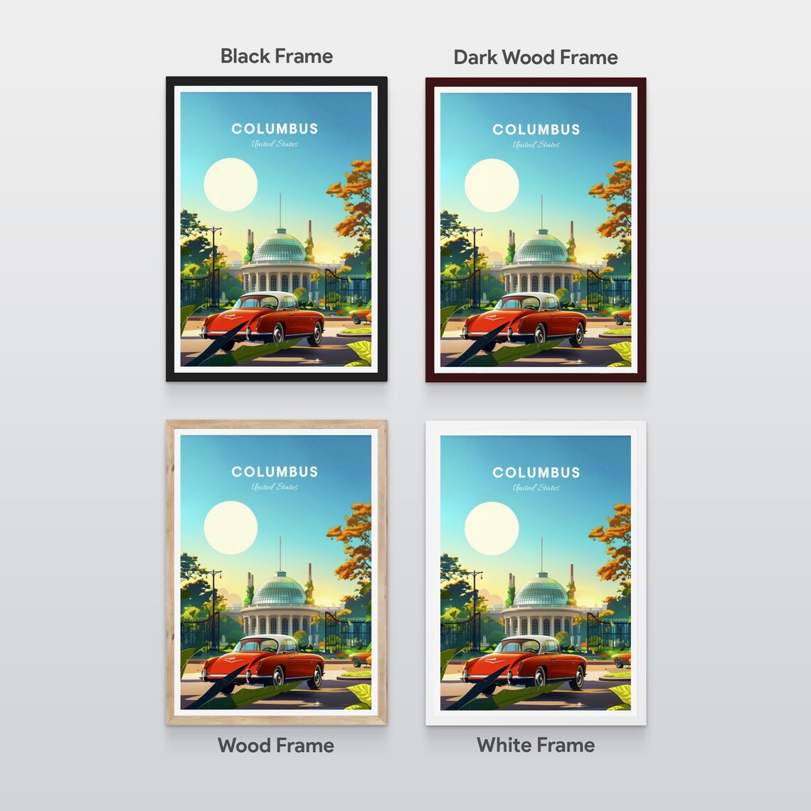 Columbus Classic Red Car Glass Dome Garden Vintage Travel Poster - Image 2