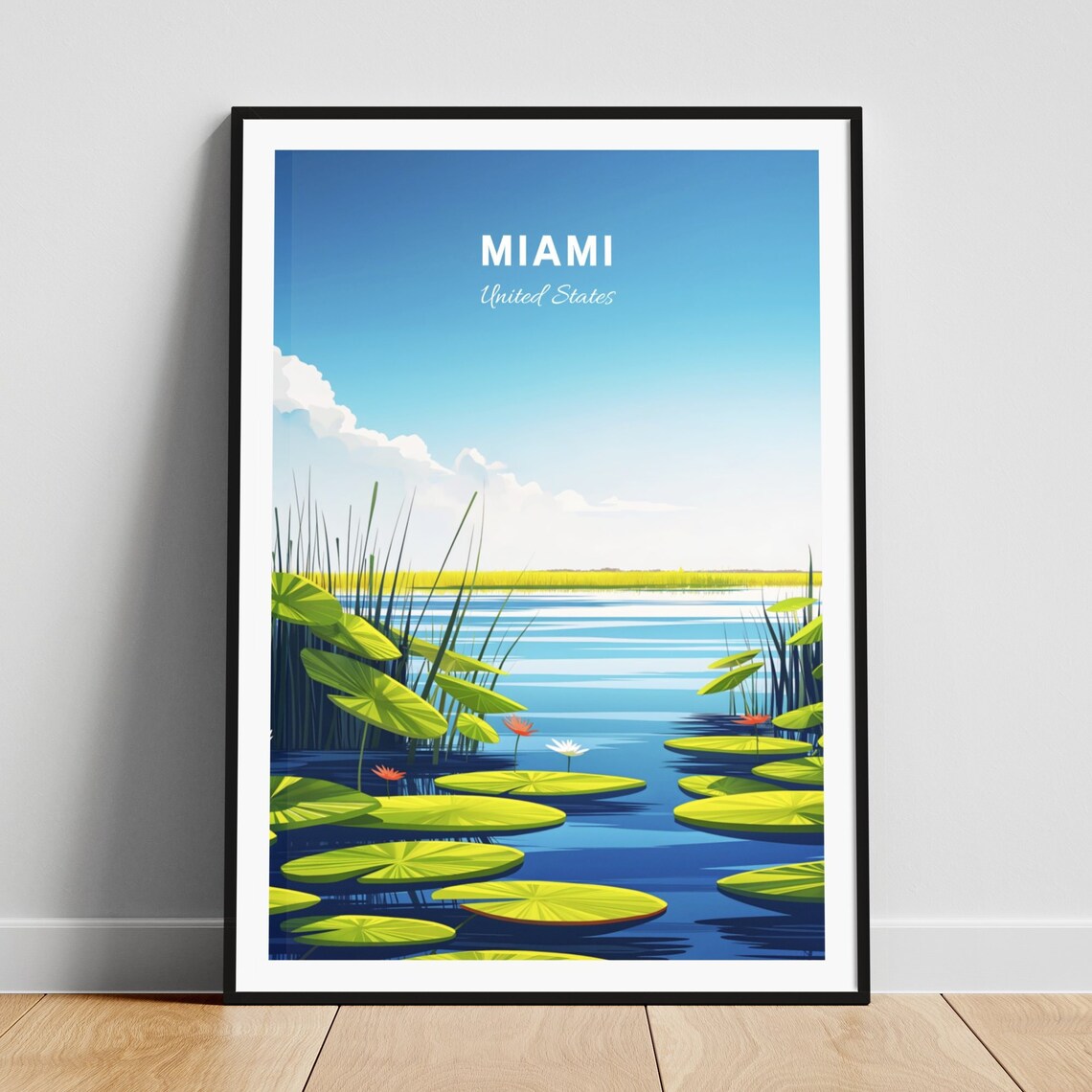Miami Lily Pond Water Lilies Tropical Lake Nature Art Poster