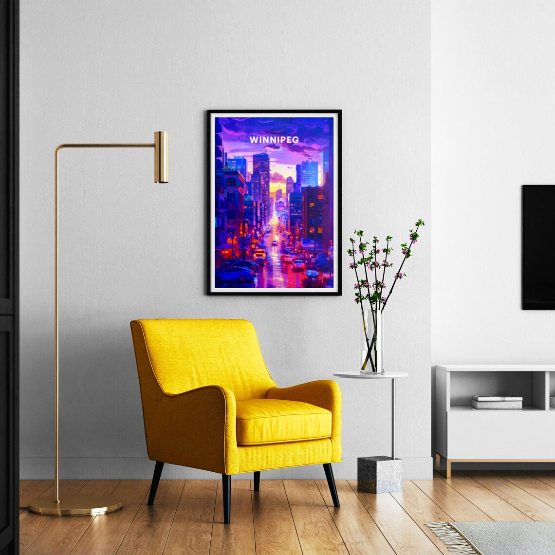 Winnipeg Canada Neon Night Downtown Street City Lights Travel Poster - Image 3